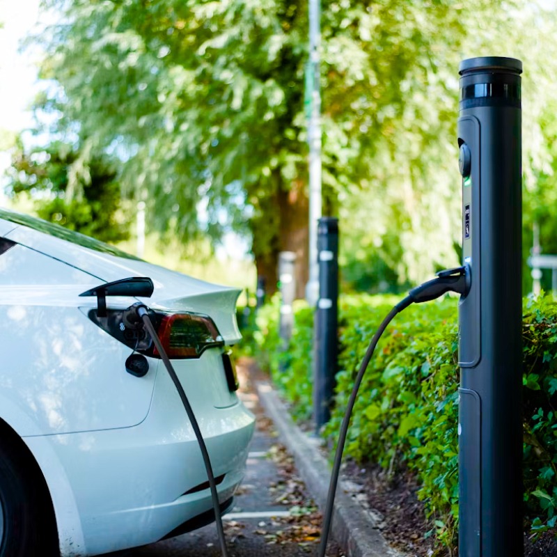 Row of electric vehicle charging stations